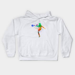 Woman footballer in watercolor Kids Hoodie